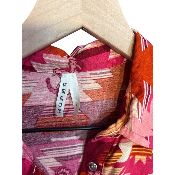 Roper Womens Western Snap Button Shirt Aztec Print Long Sleeve S Cotton Blend Re - Picture 4 of 5